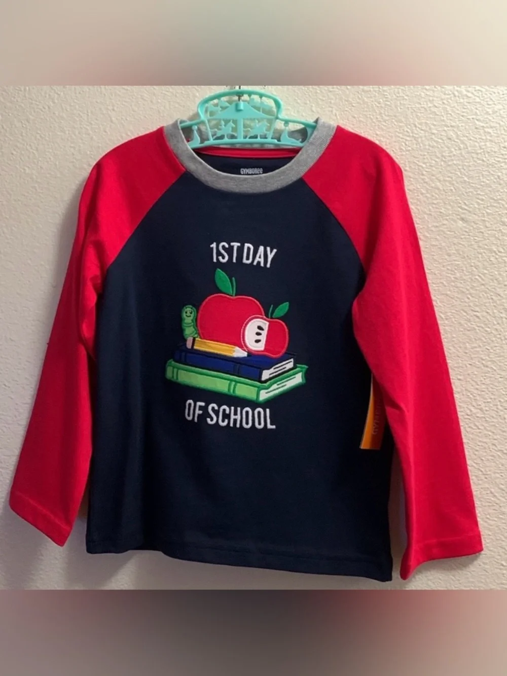 Gymboree First Day Of School Size 3T Navy Blue Red Long Sleeved Shirt Cotton New